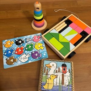 Toddler wooden toy set (stacking, puzzles, blocks)